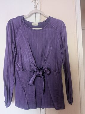 Vicolo Purple Tie-Front Long Sleeve Blouse